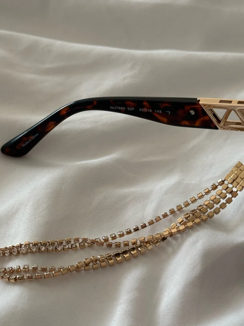 GUESS x Jennifer Lopez Oversized Square Tortoise Sunglasses Rhinestone Chain
